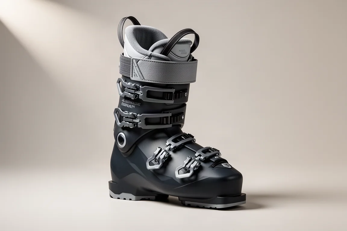 Lange RX 110 LV women's alpine ski boot with four buckles on a light grey backdrop