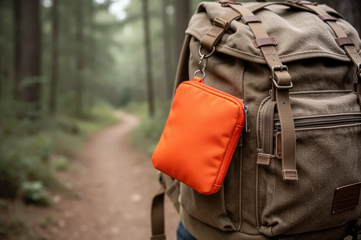 Simple pochette zippée fixée à l'extérieur d'un sac à dos