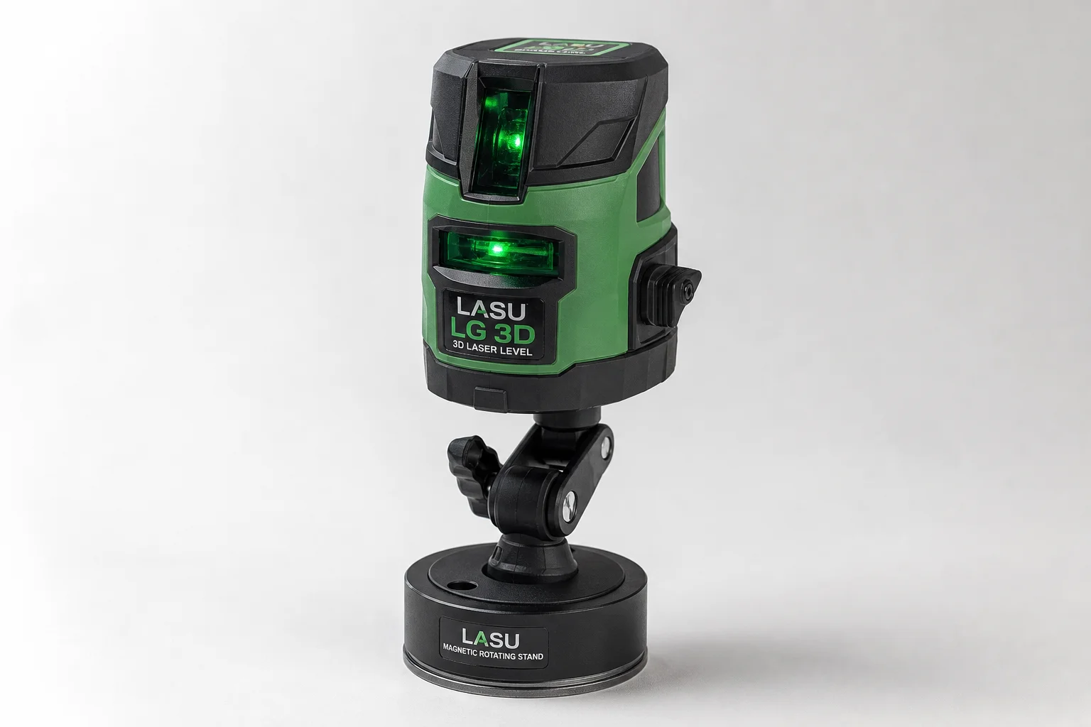五款不同尺寸與複雜度的 Laser 水平儀排列在混凝土表面上