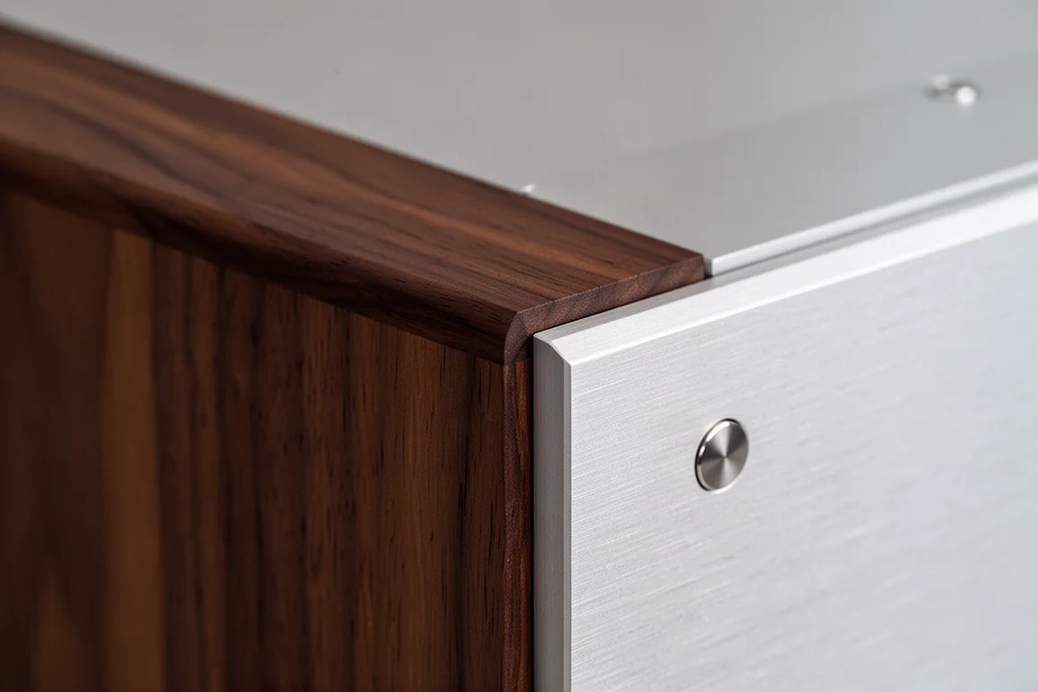 Primo piano del pannello frontale di un amplificatore hi-fi con manopole rotanti e jack per cuffie