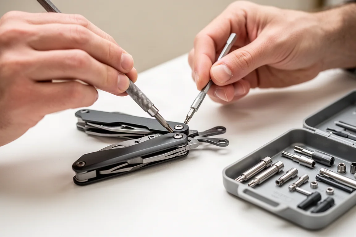 Multi-tool con clip dentro la tasca dei jeans in luce naturale