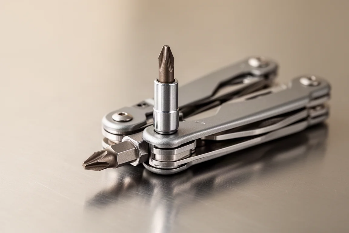 Adapter nasadzony na końcówkę Phillips multitoola jako uchwyt bitów