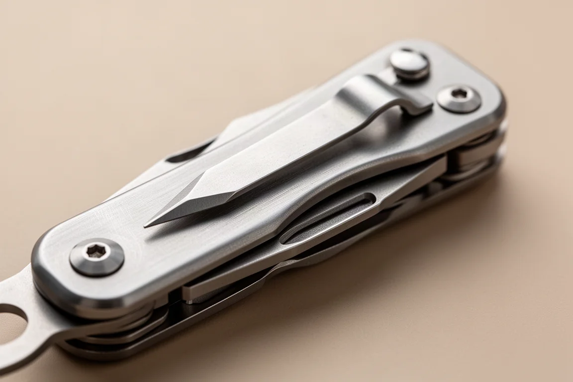 Titanium pin die in het handvat-vak van een multitool zit