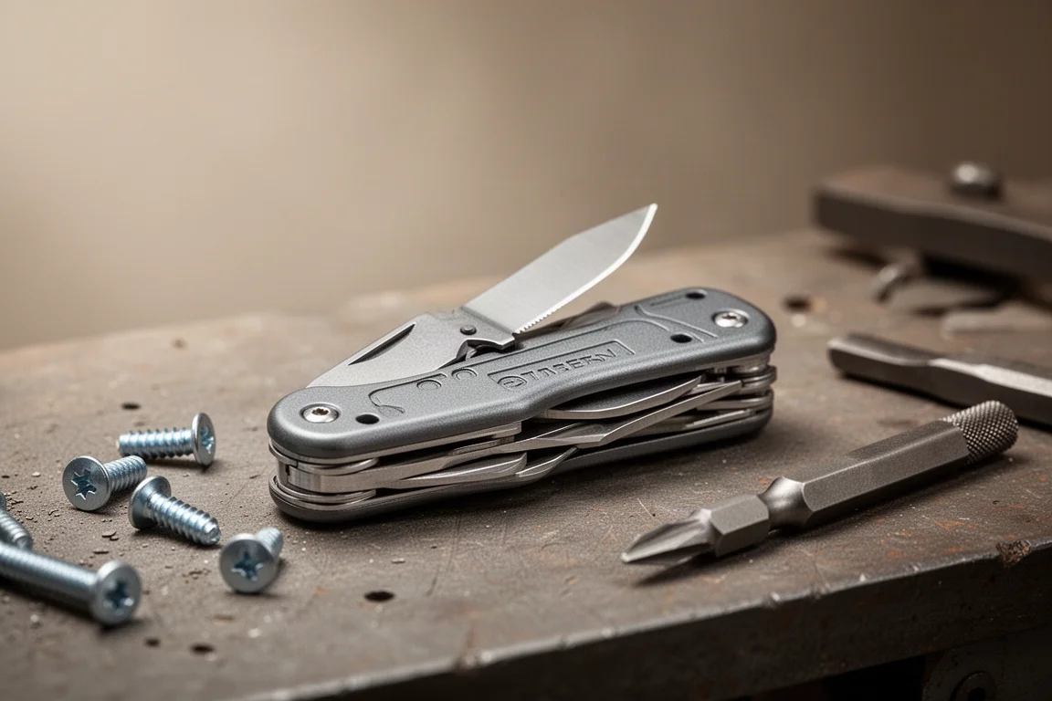 Micro-cutter mesje gemonteerd in een Skeletool-handvat op een werkbank