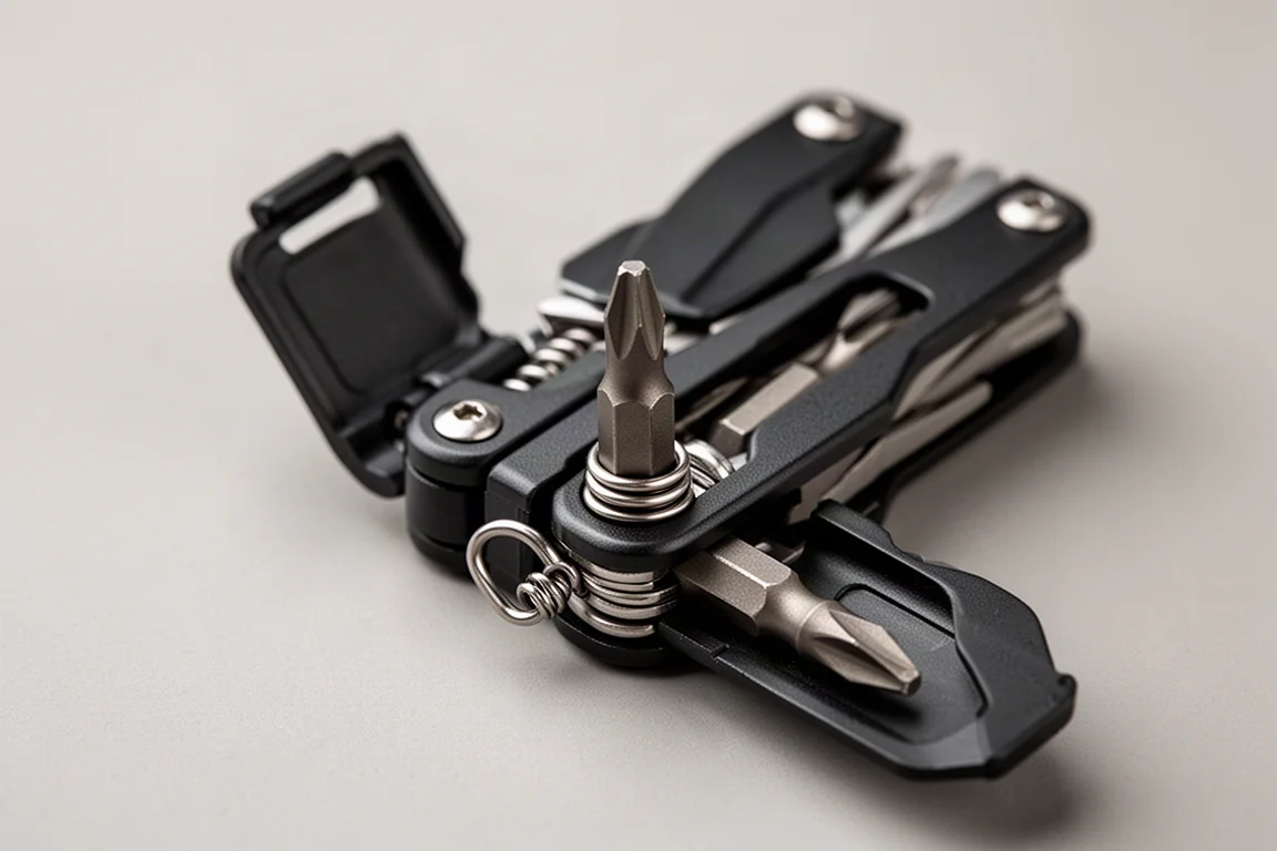 Hex bit seated firmly in the bit holder of an open compact multi-tool