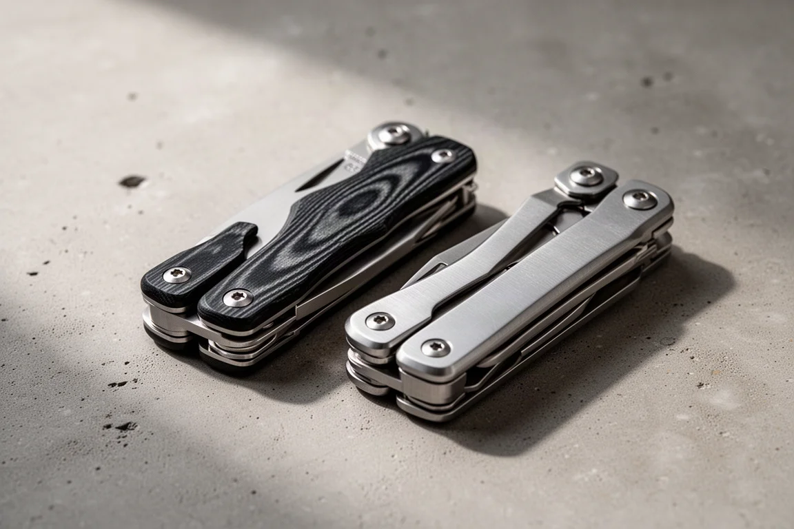 Leatherman Wave Alpha multi-tool with black G10 scales open on a concrete surface