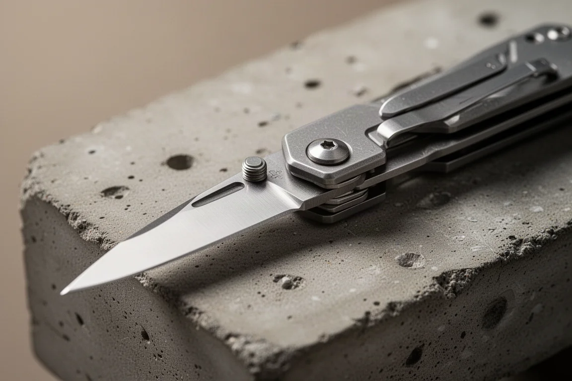 Eine Multitool-Klinge wird geöffnet, der Verriegelung greift kaum