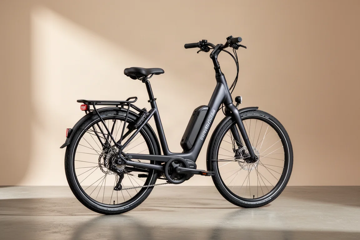E-bike de commuter Lectric XPress 2 estacionada em superfície de concreto fosco