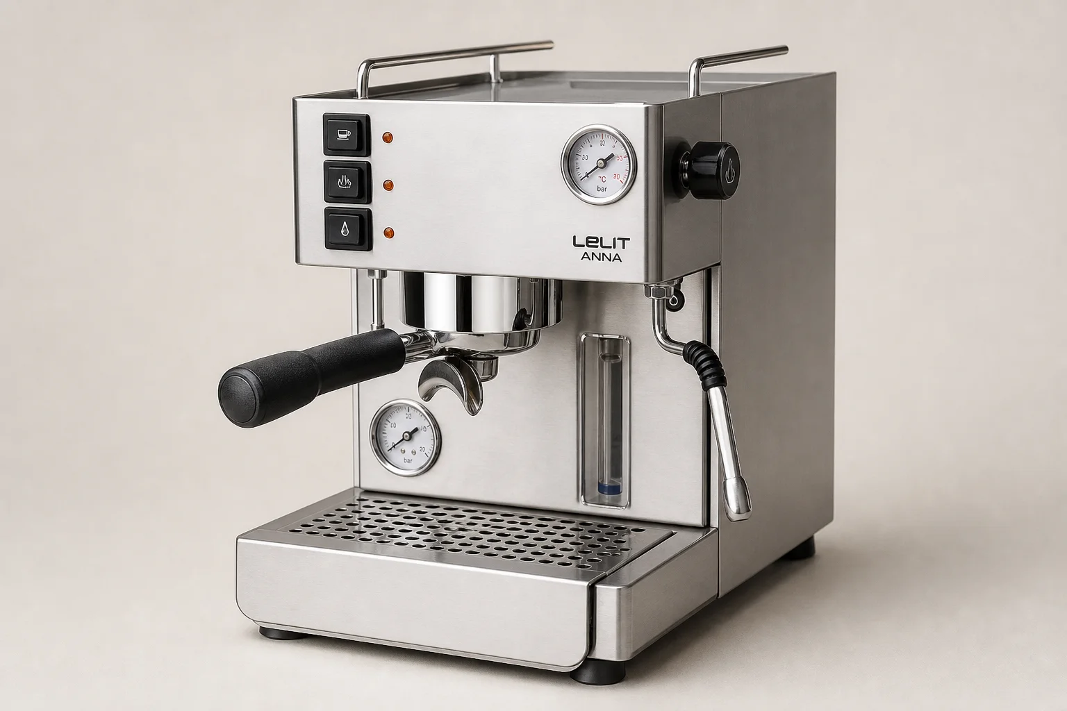 Six espresso machines arranged by effort level on concrete surface