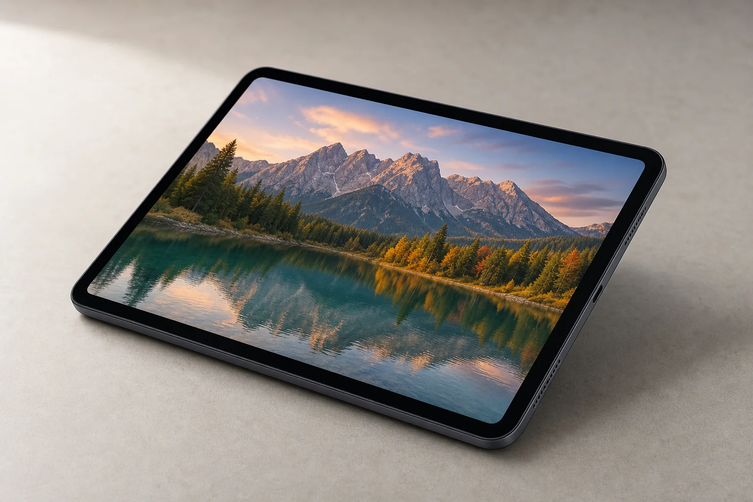 Sechs kompakte Tablets auf einer Betonoberfläche, die verschiedene Modelle und Größen zeigen