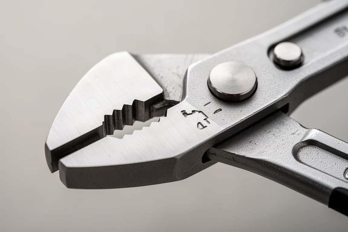 Close-up of push-button adjustment stair steps on a pliers wrench
