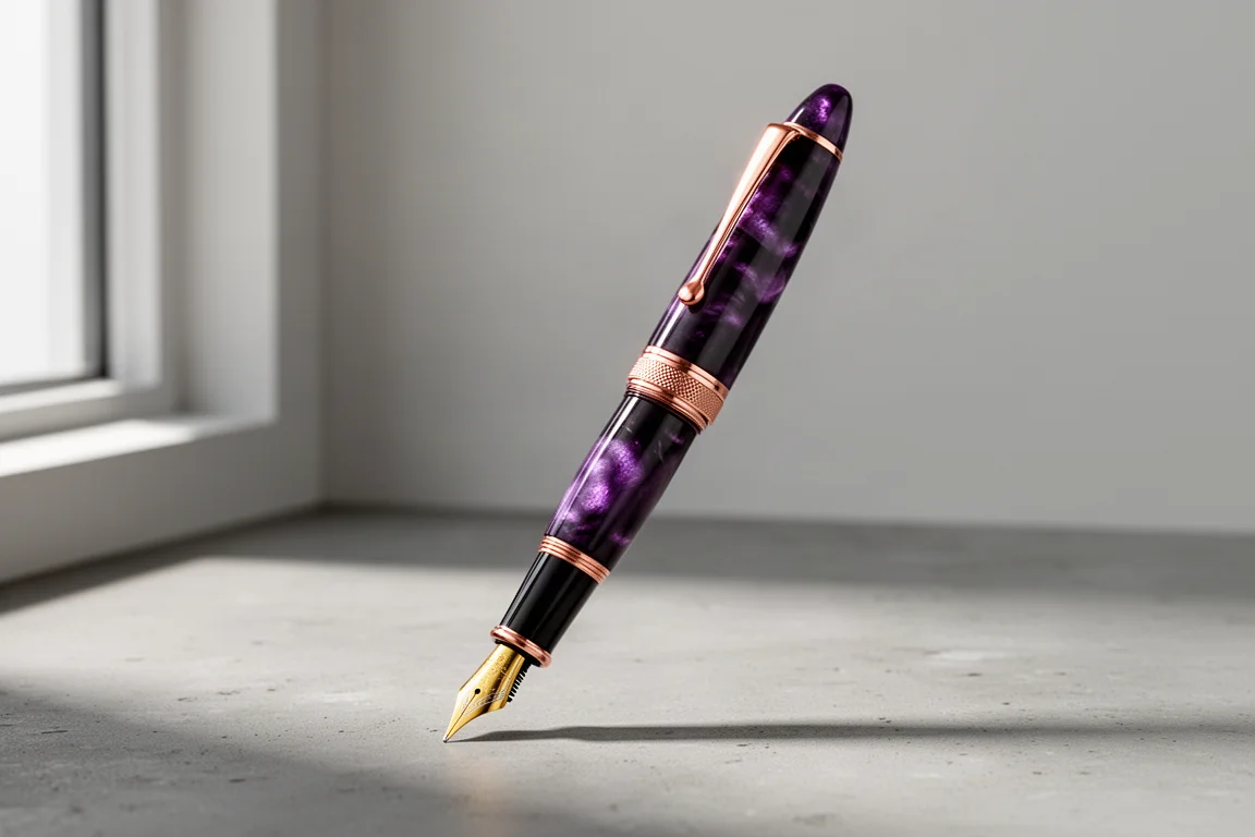 Penna stilografica Leonardo Momento Magico Omnia Amethyst con rifiniture in oro rosa su cemento