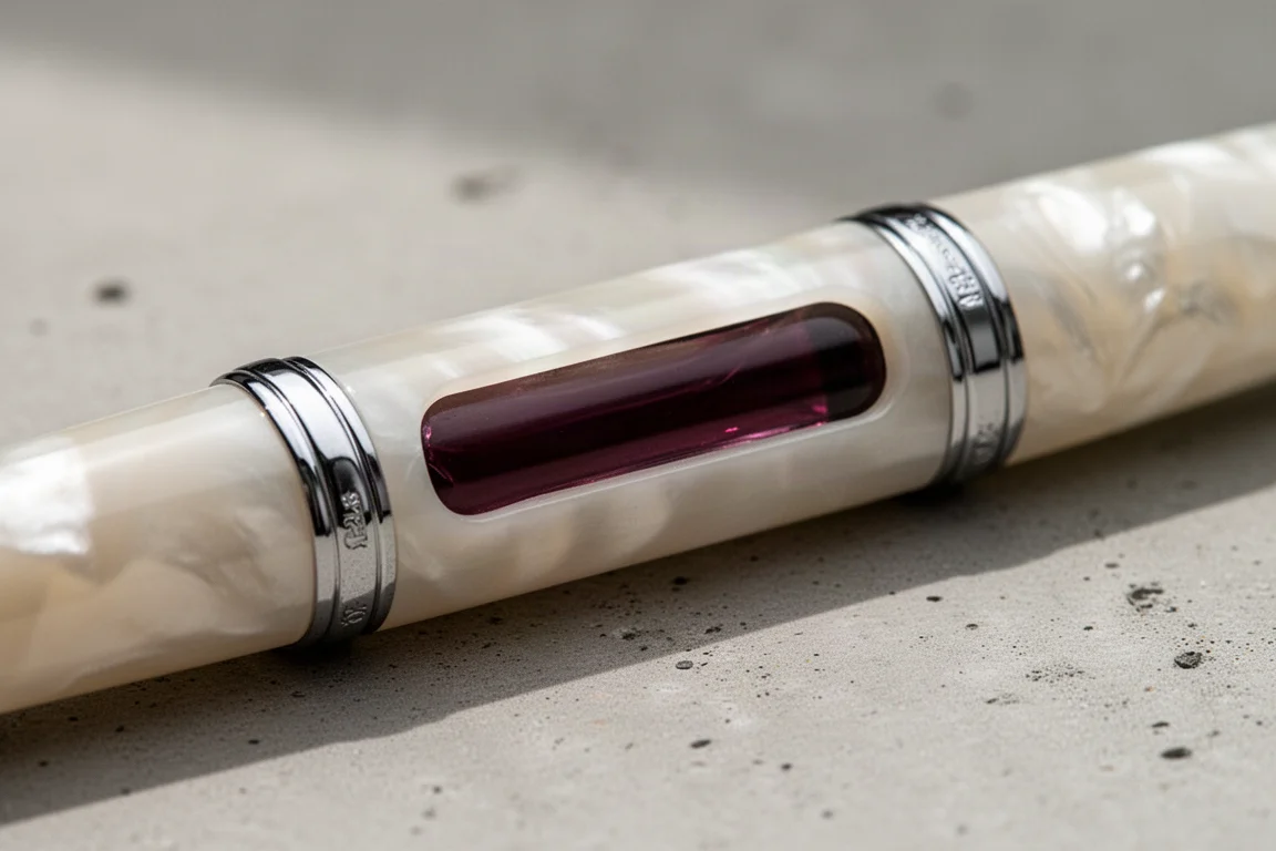 Janela de tinta de caneta-tinteiro com anéis decorativos em corpo de resina branca
