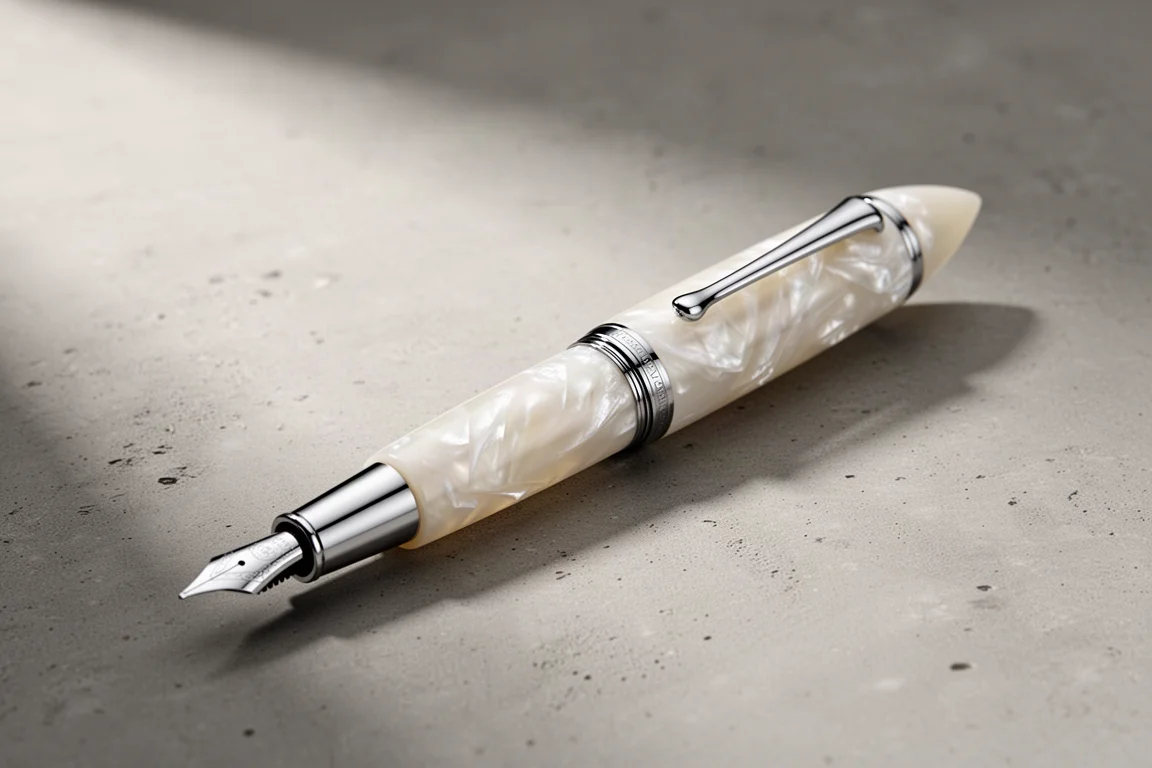 Leonardo Momento Magico White Salt fountain pen with pearlescent white resin and silver trim