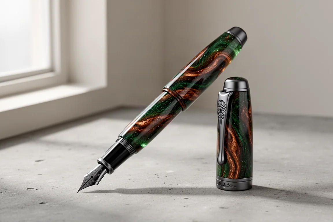 Leonardo Momento Zero Foresta Umbra fountain pen in green and copper resin