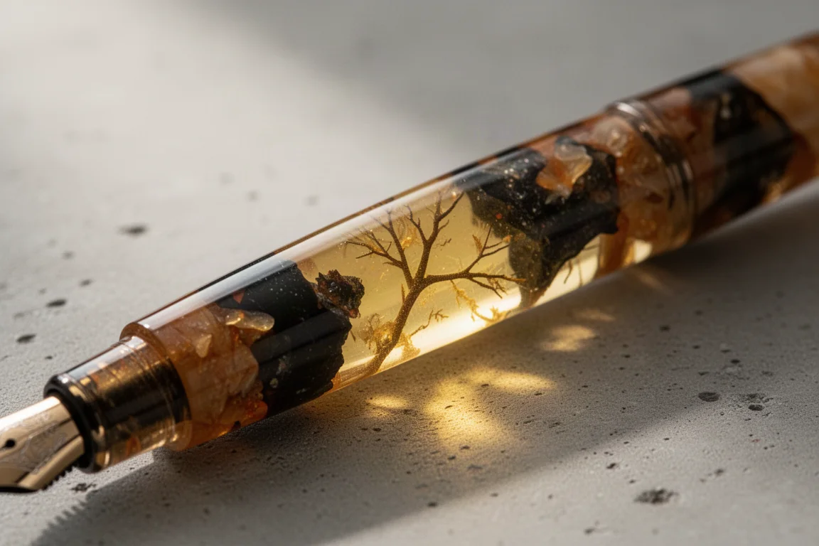 Doorschijnende harsen kap en barrel met amberkleurige en gele lichtdoorlatingswerking