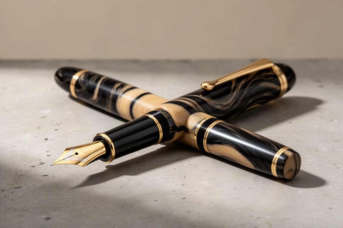 Penna stilografica Leonardo Momento Zero Grande Ebonite in ebanite sabbia e nera con finitura oro