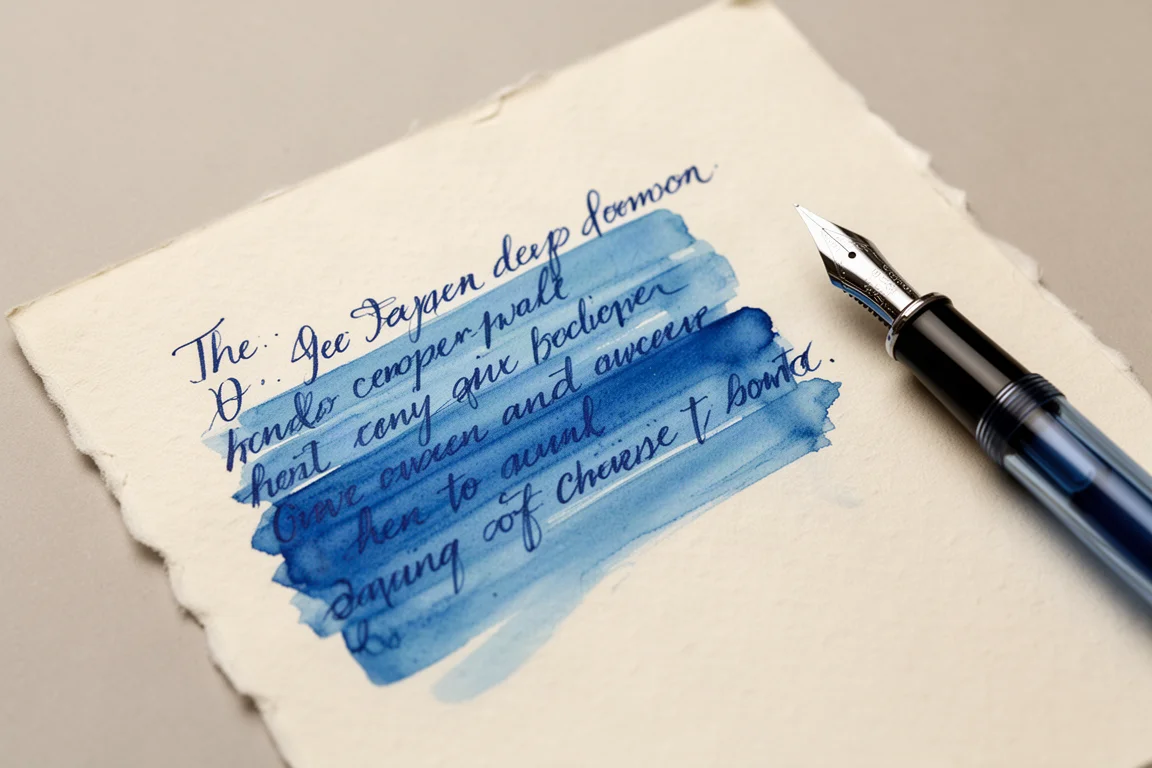 Esempio di scrittura a mano con penna stilografica, inchiostro blu su carta color crema