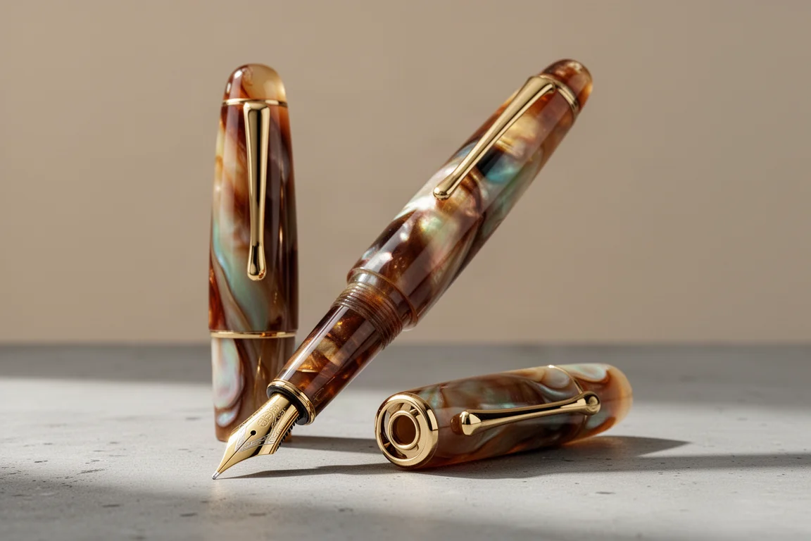 Leonardo Momento Zero Grande Van Gogh fountain pen with pearlescent brown and gold resin