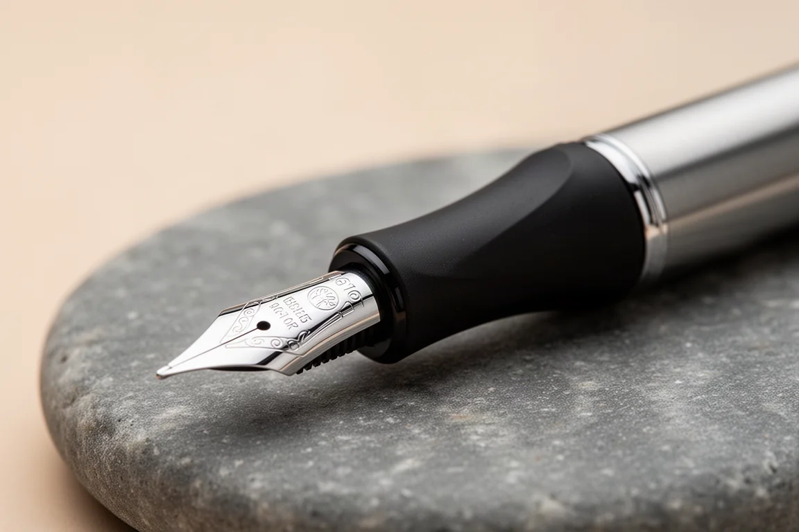 Grot pióra wiecznego z ergonomiczną częścią chwytną, stalową stalówką i plastikowym feederem