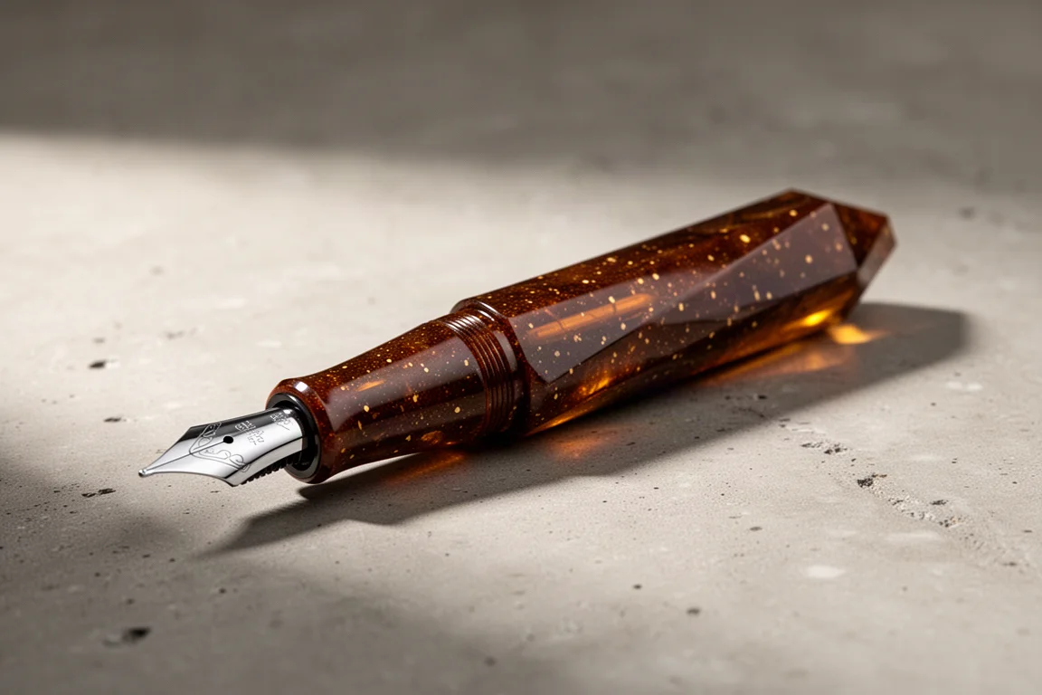 Leonardo Poliedro Desert Night fountain pen in deep brown faceted resin with steel nib