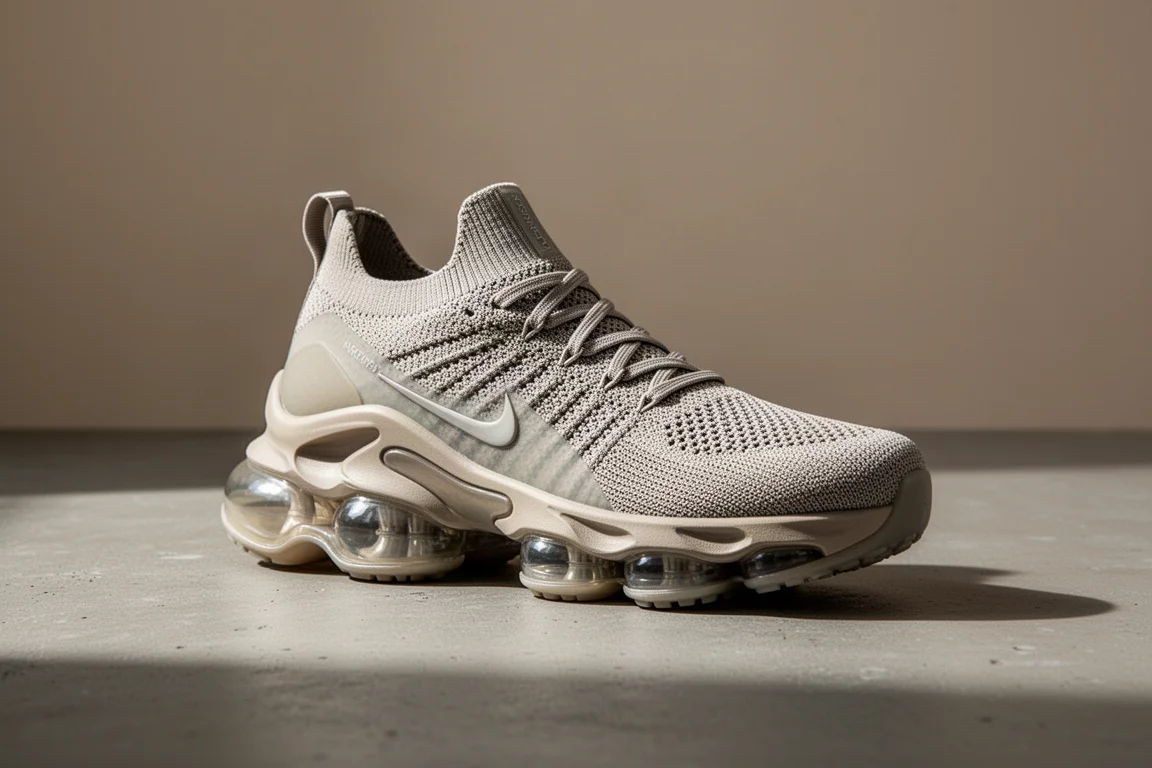 Scarpa da racing con intersuola scolpita e alta su una superficie di cemento