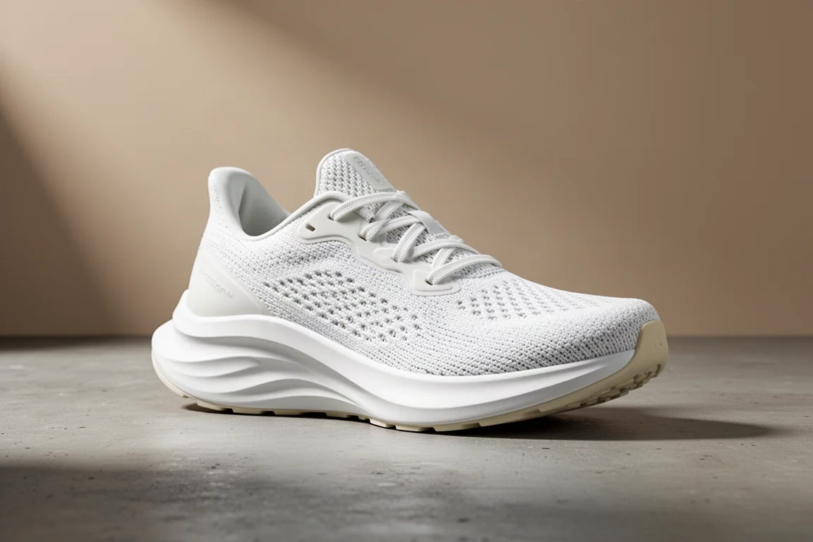 White Li-Ning Super running shoe with thick midsole on concrete