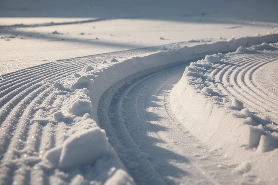 Snowboard tail pressed into the snow during a butter trick
