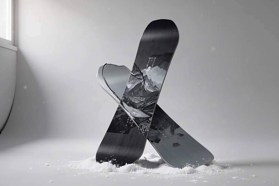 Lib Tech Legit Mizer freestyle-snowboard stående mot en neutral fotostudio-bakgrund
