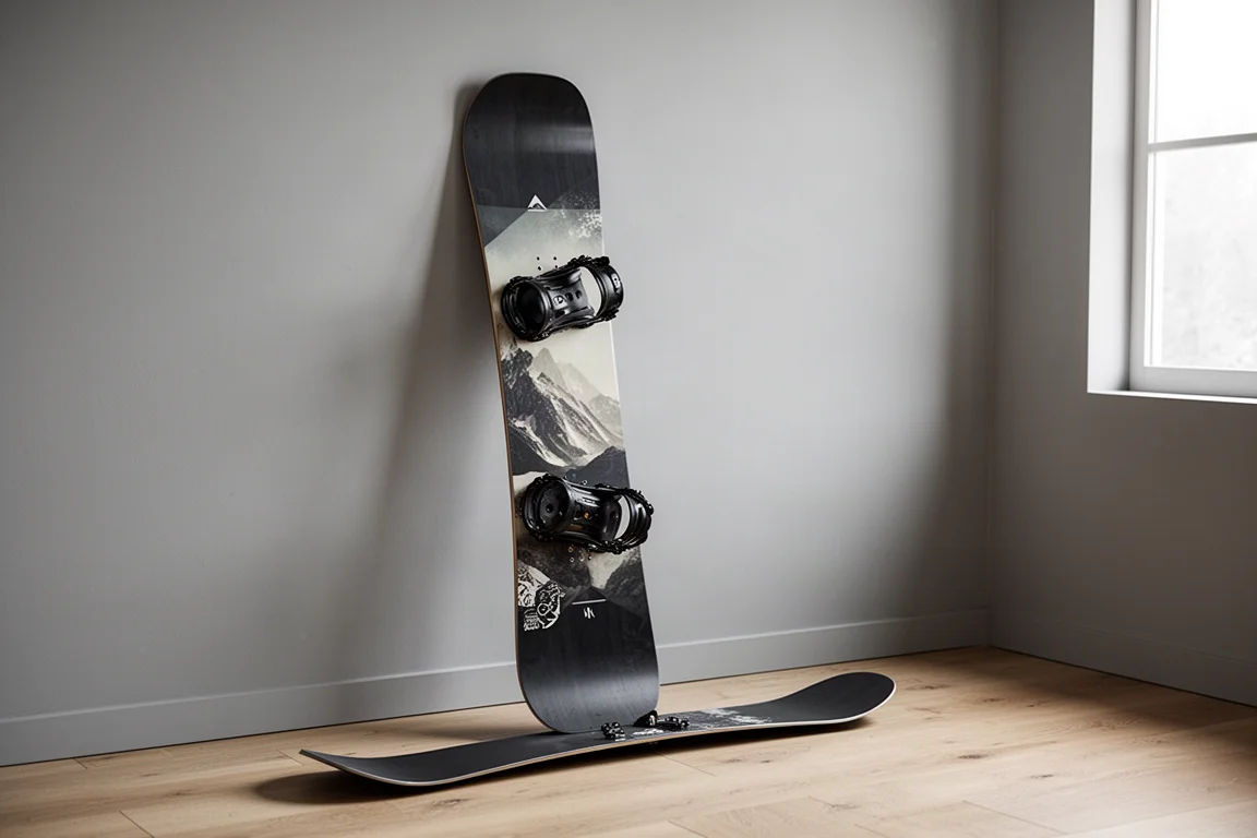 Lib Tech Mayhem Rocket 雪板直立展示其 rocker 板頭