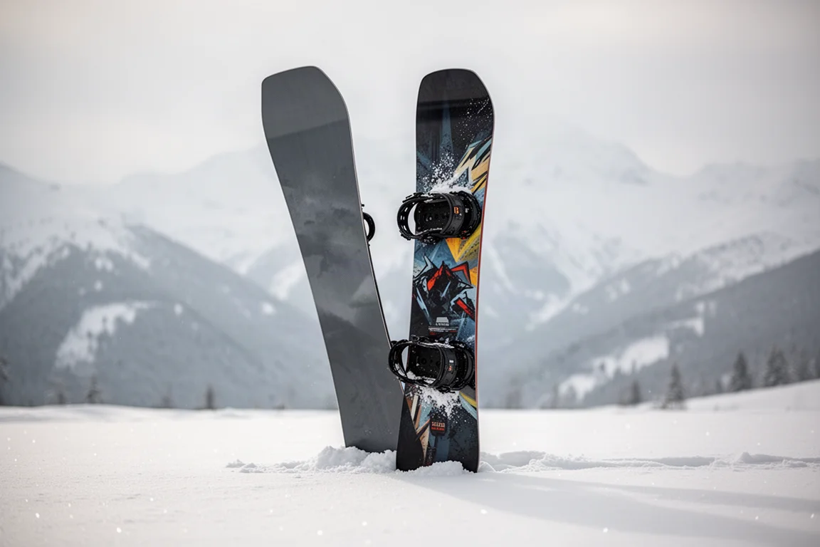 Lib Tech Orca snowboard standing upright against a neutral grey backdrop