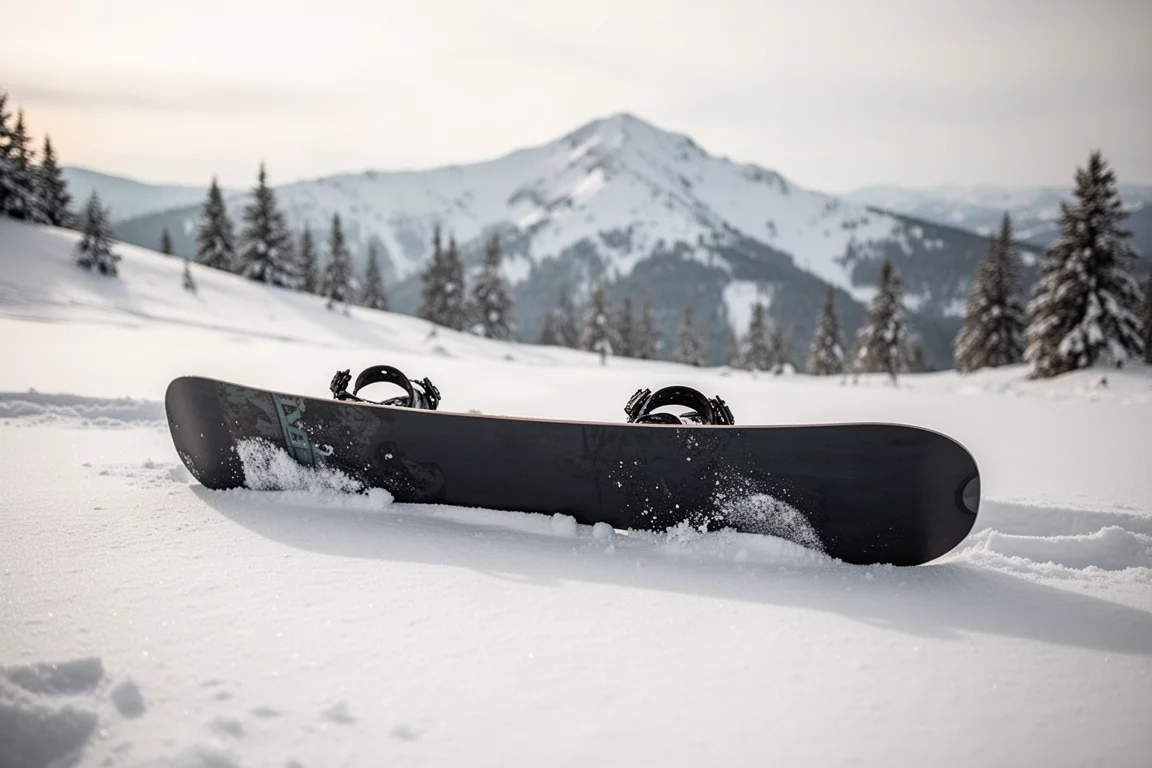 Snowboard freeride su neve fresca in un ambiente di montagna