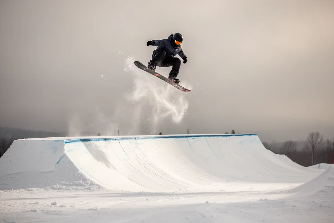 Close-up of a snowboard edge gripping icy groomer terrain
