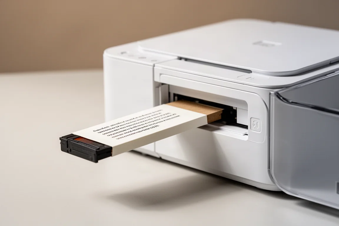 Patron som glider in i en kompakt fotoprinter