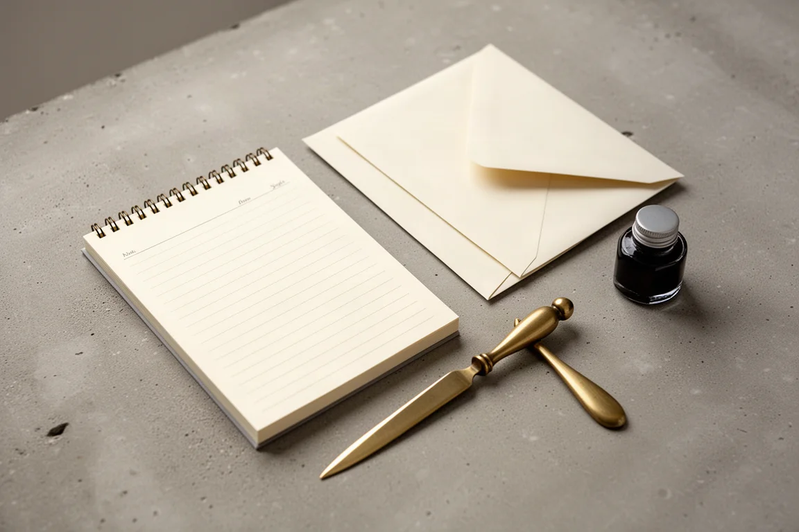 Writing pad beside envelopes and sealing wax on a tidy desk