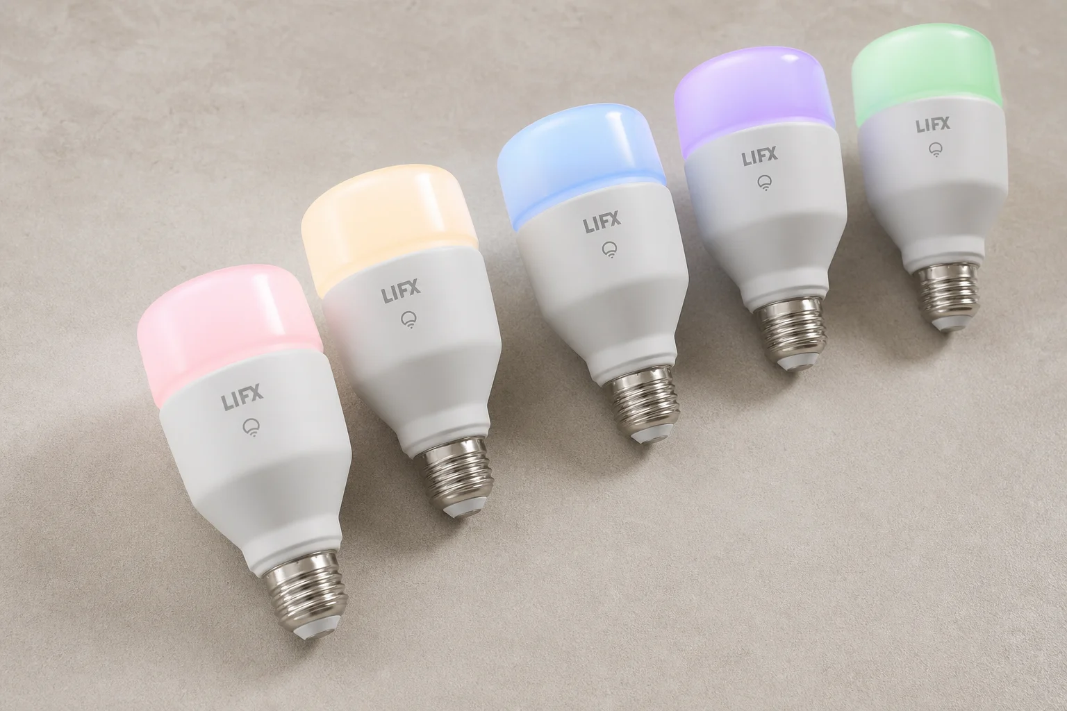 Smart home devices including hub, streaming device, thermostat, lock, and lights on a desk