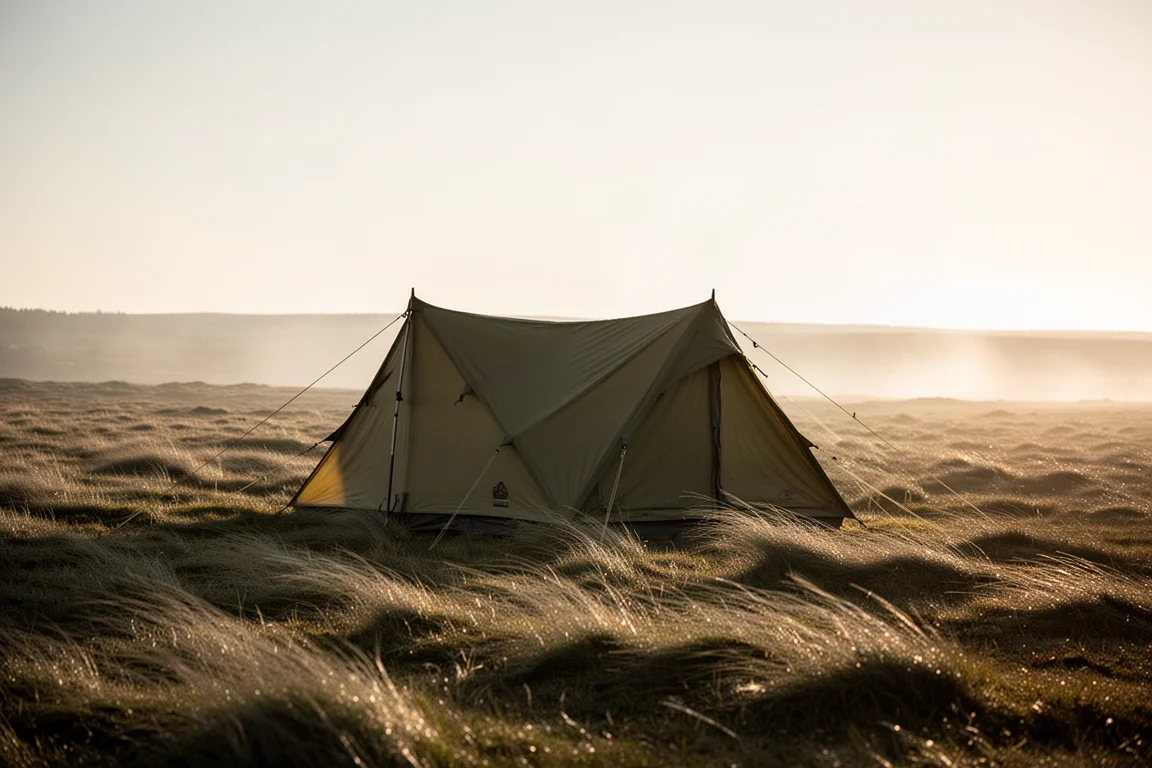Detail of double-wall tent construction showing the air gap between fly and inner body
