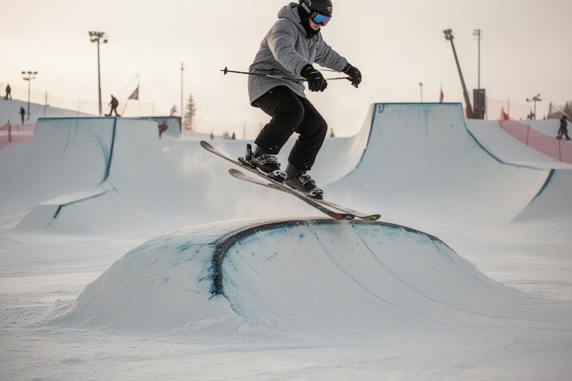 Freestyle skier buttering and spinning off a natural snow feature