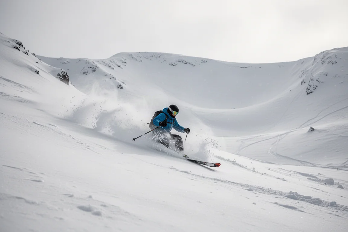 Skier navigating deep powder in the backcountry