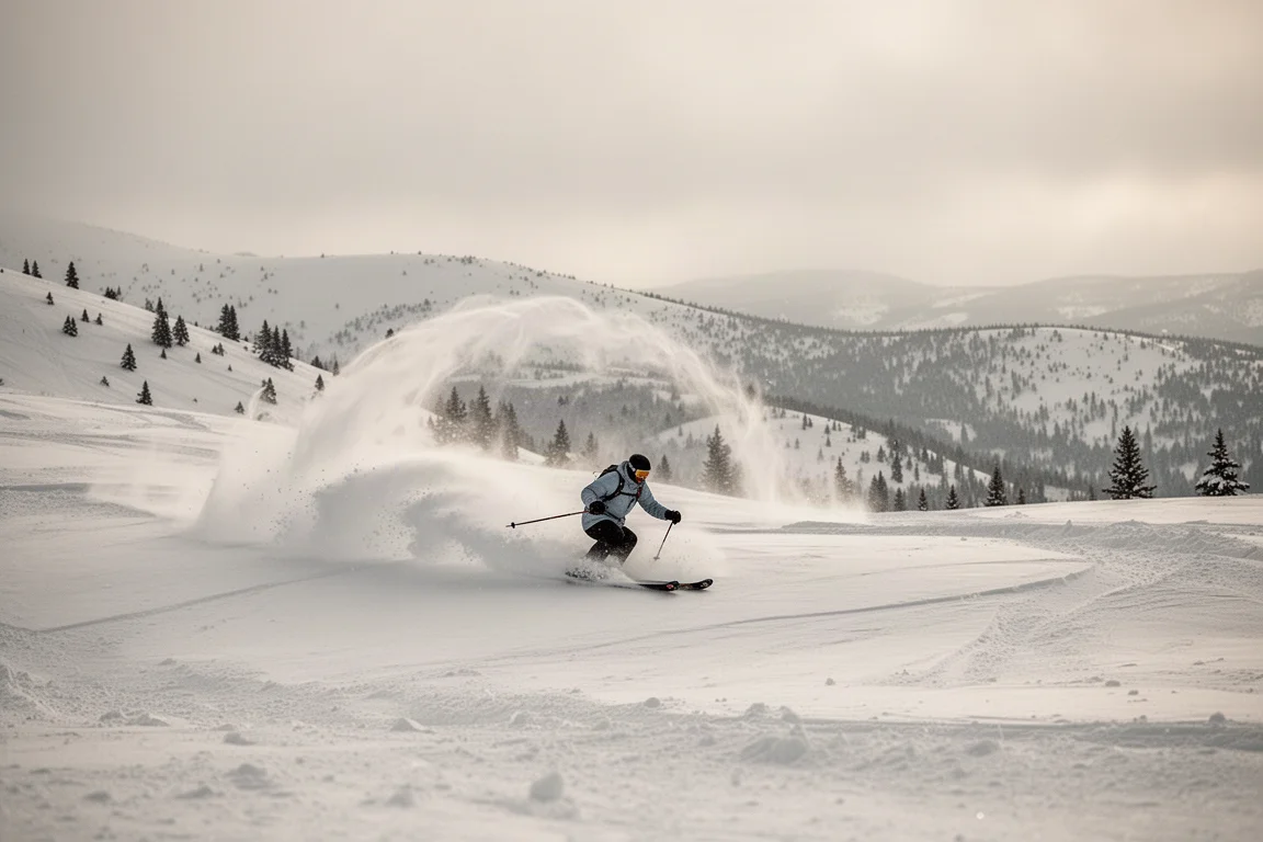 Skieur évoluant entre vagues de neige et bosses sur une face de montagne