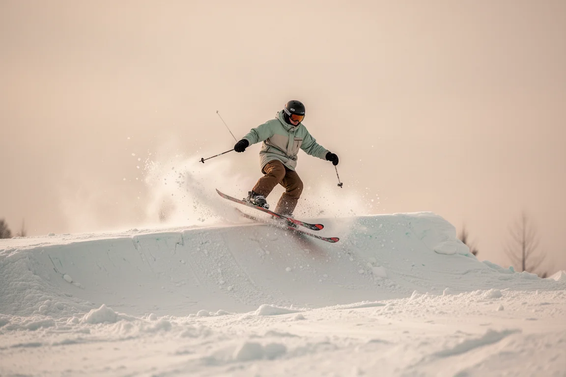 Skiërer die een butter maakt op de sneeuw tijdens een voorjaarssessie in het park