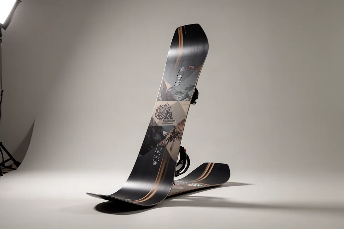 Snowboard freestyle Lobster Creamer dressé verticalement en studio
