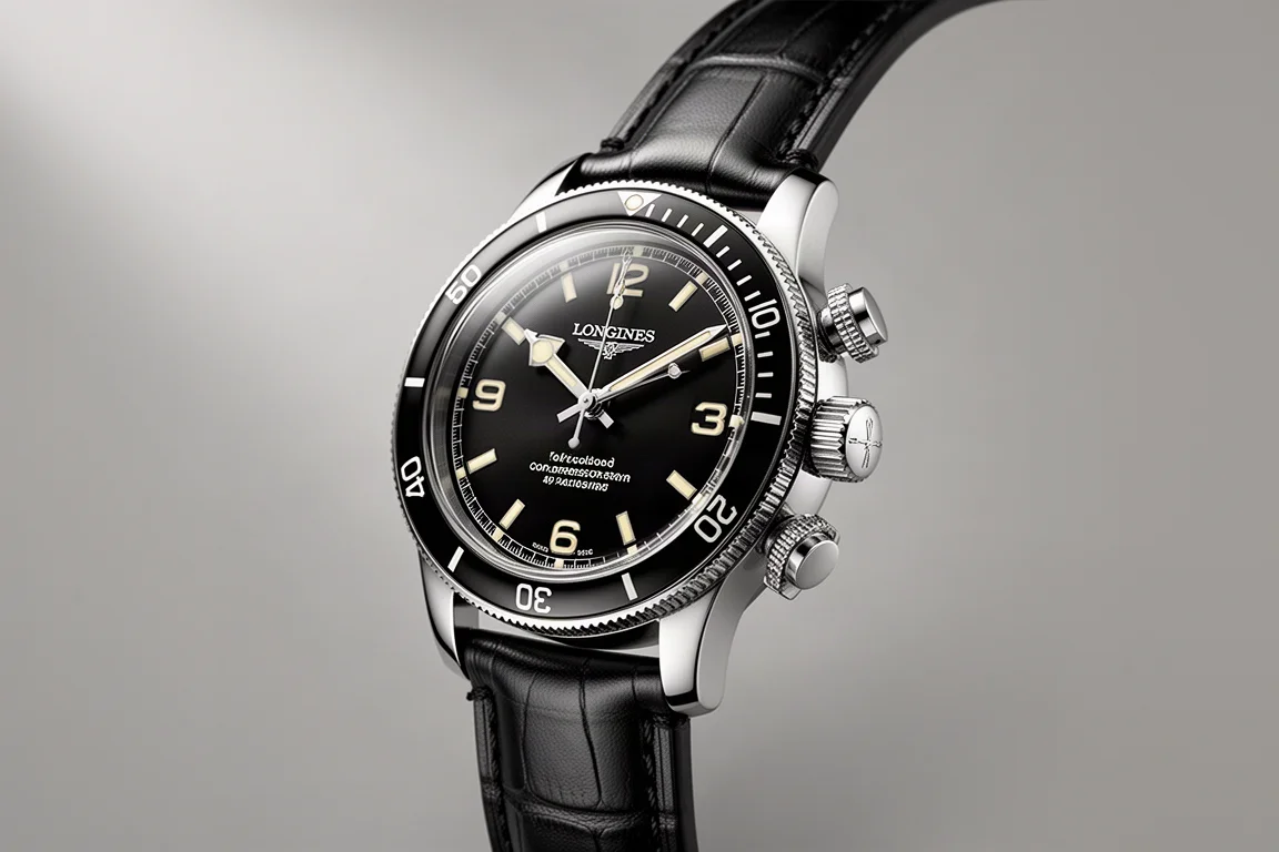 一系列經典潛水錶，包括 Rolex Submariner、Blancpain Fifty Fathoms 和 Omega Seamaster，陳列在深色板岩表面上