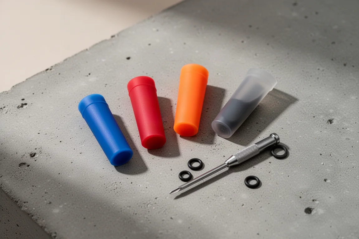 Tubos de filtro de color acoplados al cuerpo de una linterna pequeña