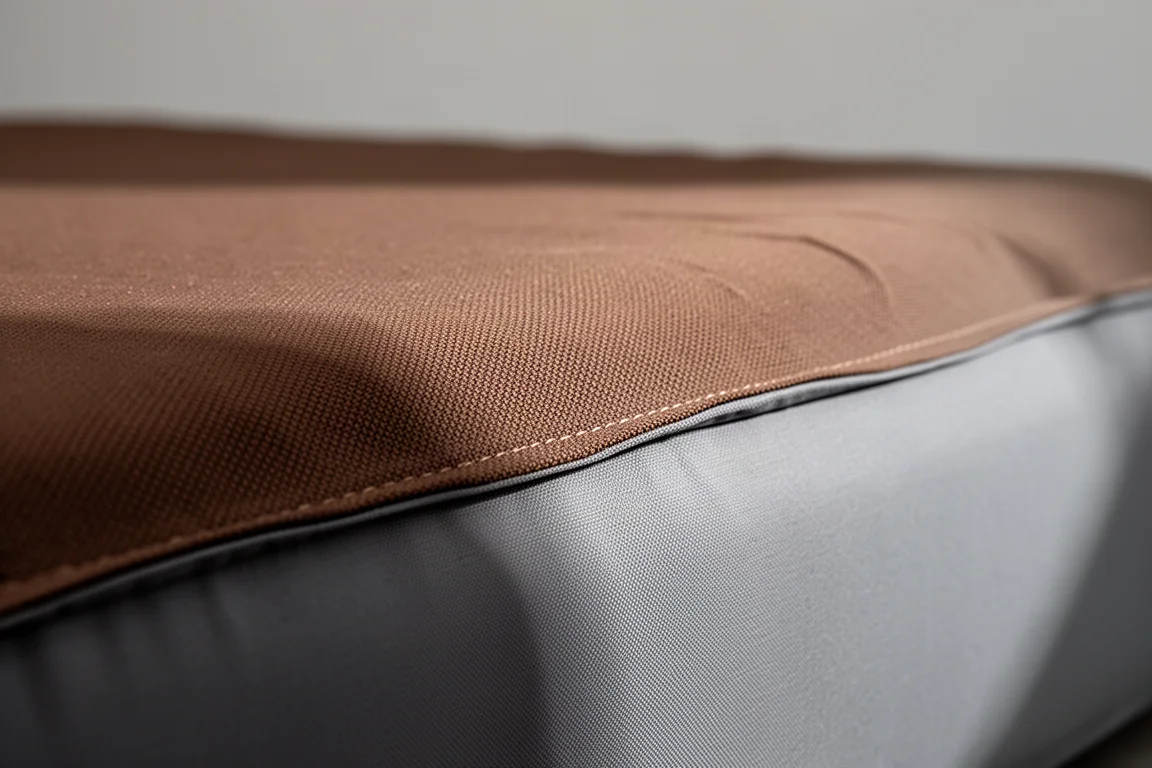 Gros plan d'une surface de matelas de couchage mate et douce avec un détail de couture soudée