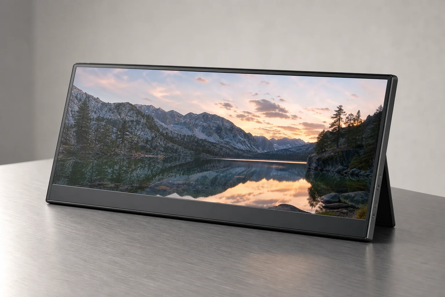 Una collezione di display portatili su una superficie in cemento che mostrano diversi fattori di forma.