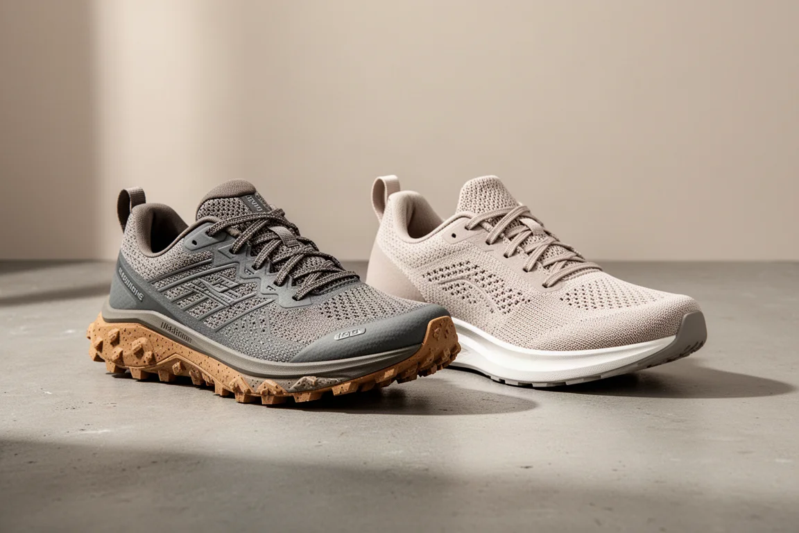Lululemon Blissfeel Trail and Blissfeel 2 running shoes on a concrete surface