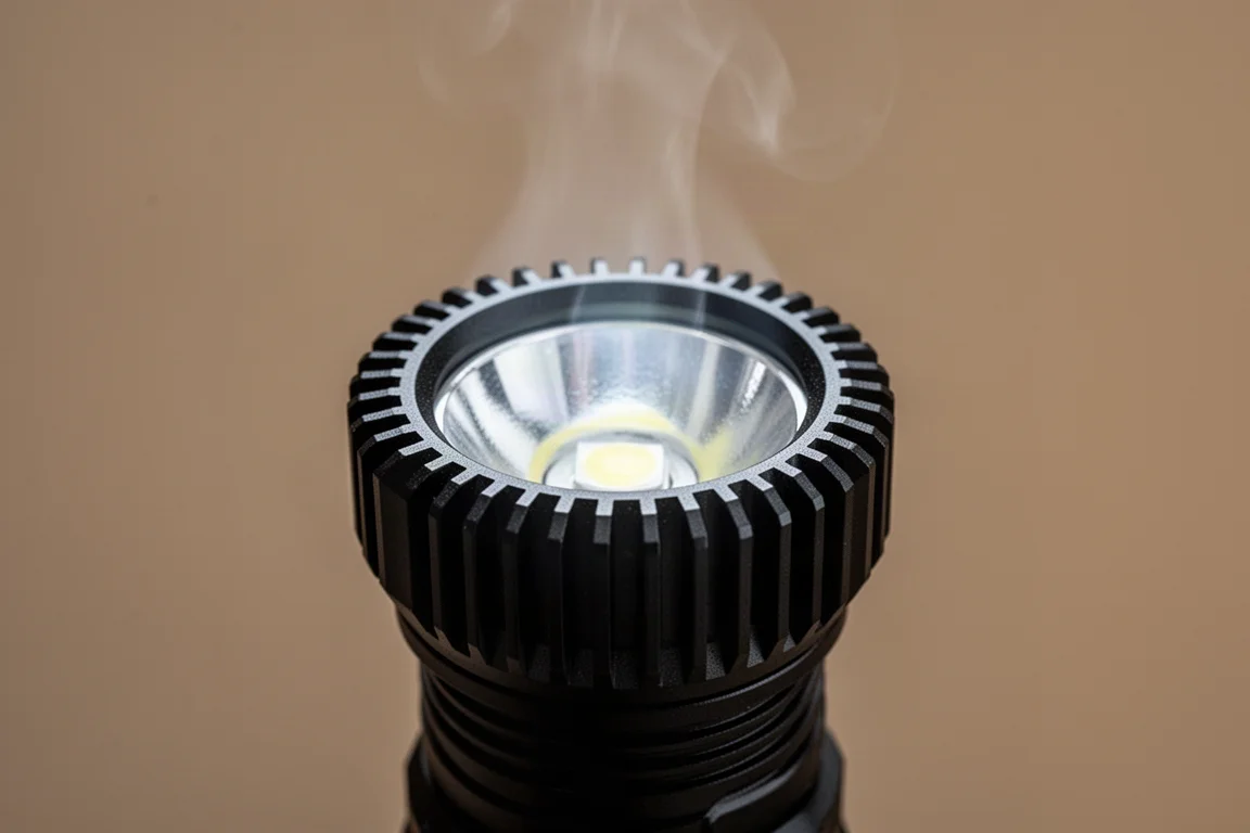 Testa della torcia incandescente durante un test di autonomia ad alto output