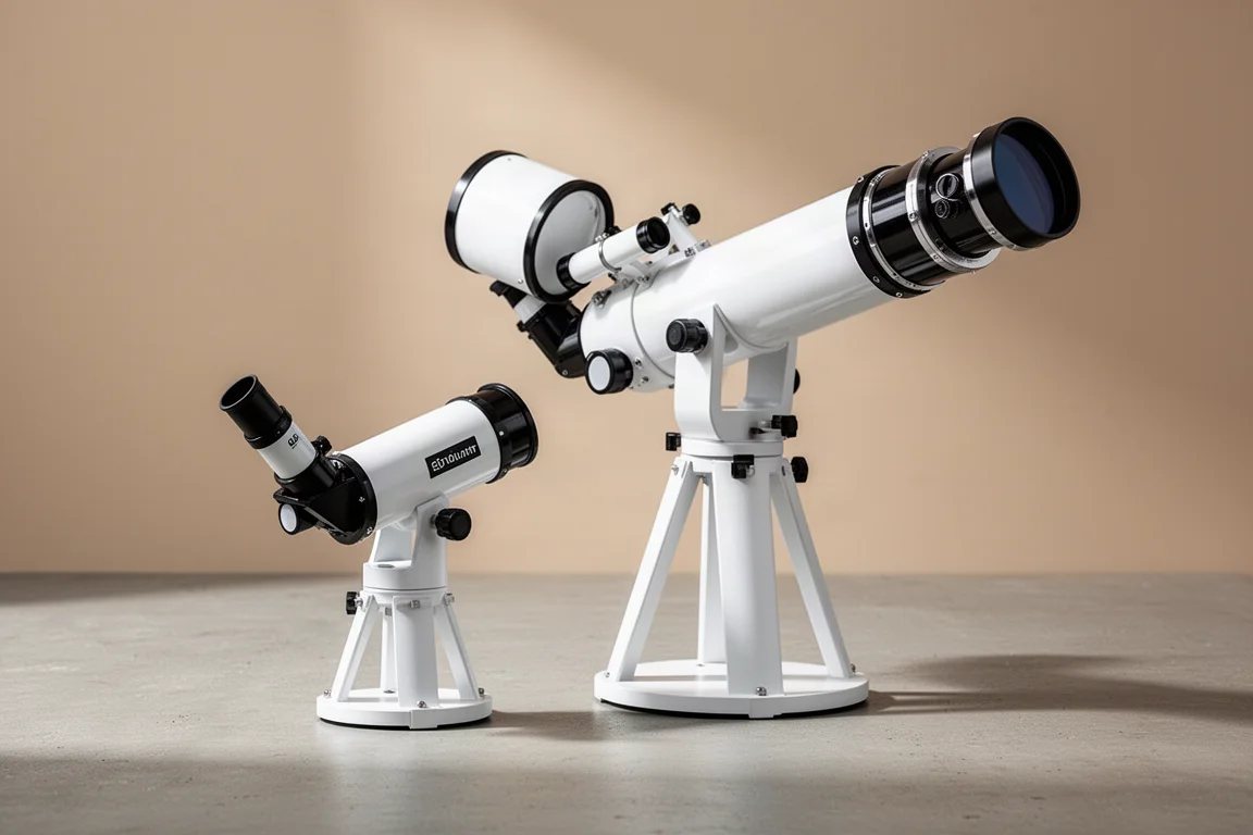 Compact and large Lunt hydrogen alpha solar telescopes side by side on a neutral surface