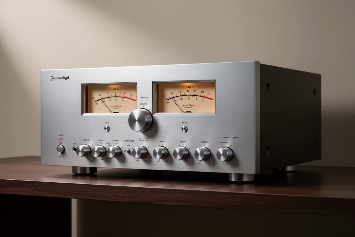 Premium integrated stereo amplifier with analogue meters and aluminium front panel